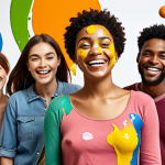 **

Prompt: *A vibrant advertisement featuring assorted colored paints splattered creatively around a modern logo. The logo subtly promotes sustainability and ethical consumerism with earthy tones. A diverse group of happy consumers smiles in the background, admiring the design. Focus on eye-catching colors and an overall sense of positive consumer engagement.*

**
