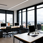 **

"A vibrant and modern marketing agency office in São Paulo, Brazil, showcasing a diverse team collaborating on a project. The office features colorful branding elements, open workspaces, and large windows overlooking the city.  Include laptops, tablets, and design mockups visible on screens and desks.  The team is fully clothed in professional attire, reflecting a creative and energetic atmosphere. Safe for work, appropriate content, professional, family-friendly, perfect anatomy, natural proportions, high-quality rendering, realistic lighting."

**