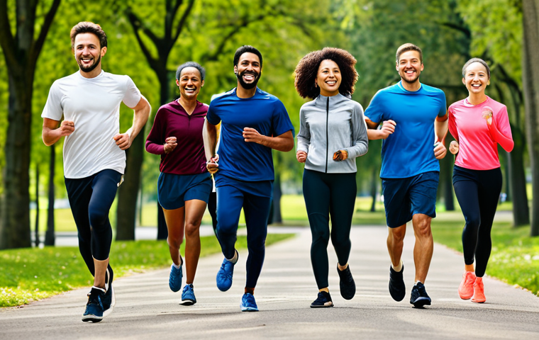 브랜드 마케팅 전략 수립 프로세스 - Community & Sport**

"A group of diverse, fully clothed people jogging together in a sunny park, all...