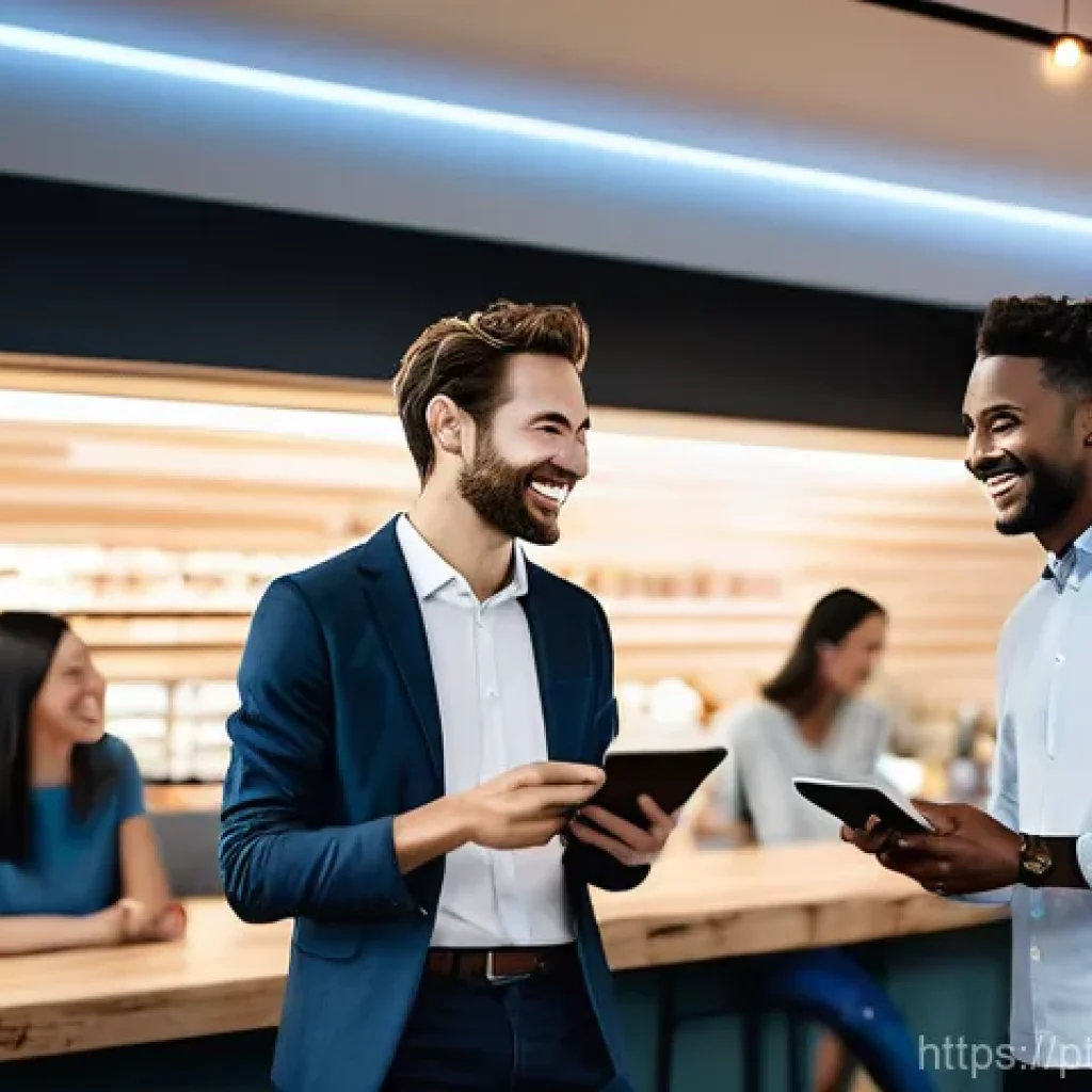 브랜드 마케팅과 빅데이터 활용법 - **Prompt:** A diverse group of smiling customers, including young adults and middle-aged individuals...