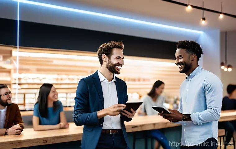 브랜드 마케팅과 빅데이터 활용법 - **Prompt:** A diverse group of smiling customers, including young adults and middle-aged individuals...